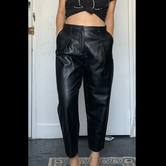 Seta Apparel NWOT Black Baggy Cropped Leather Pants - Picture 2 of 5